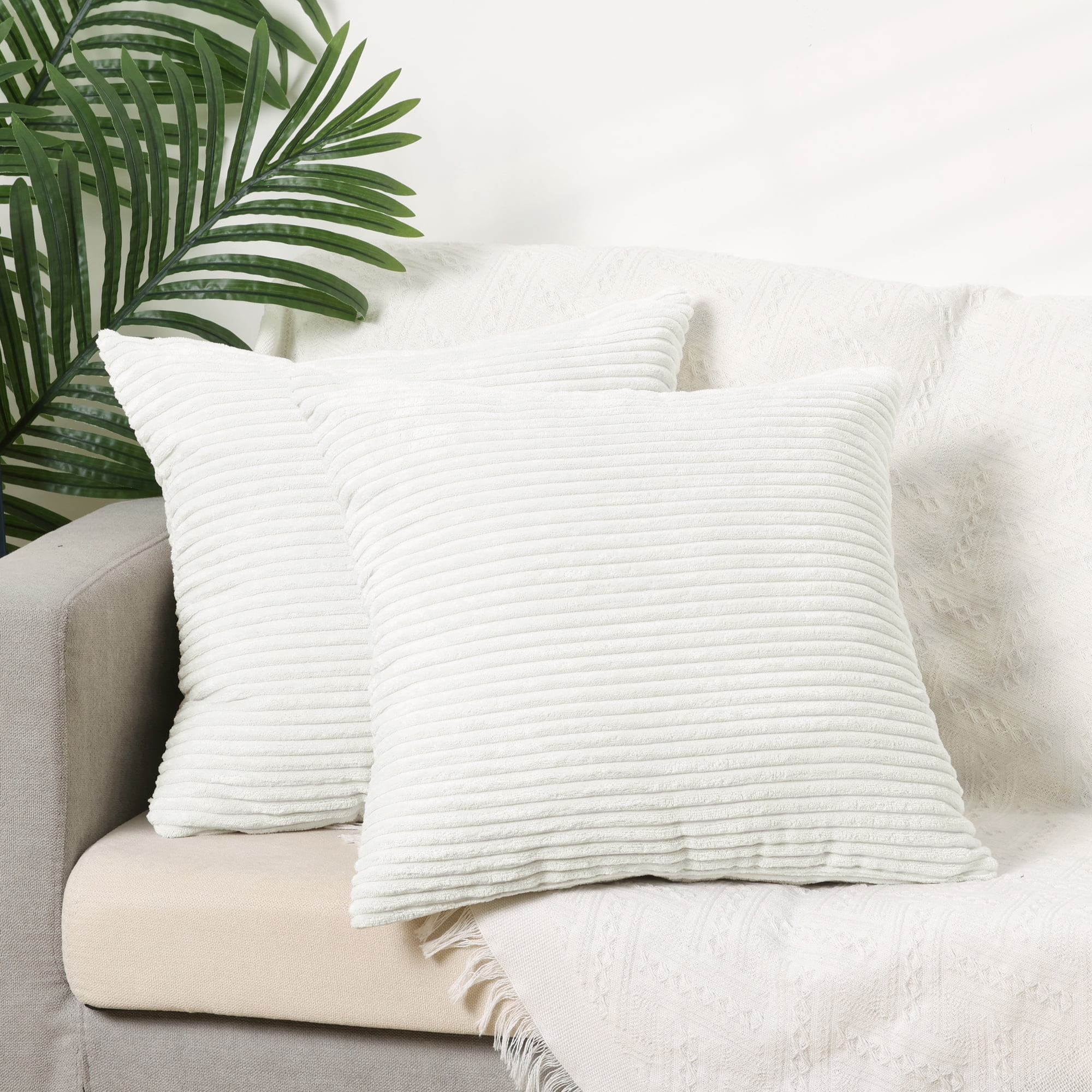 Unique Bargains 4 Pcs Striped Modern Couch Sofa Pillow Covers White/Light Grey
