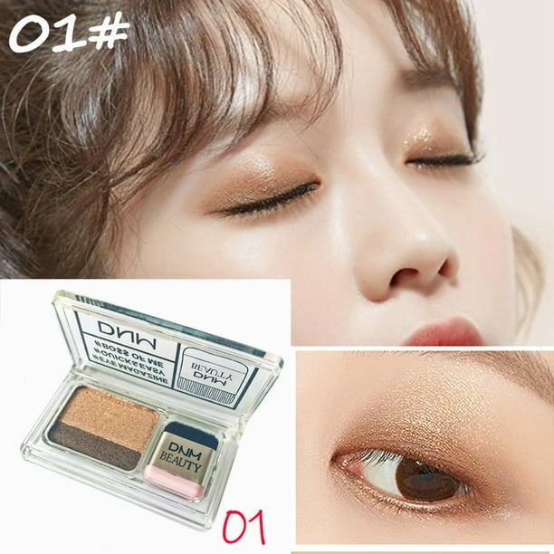 2 Color Highly Pigmented Eyeshadow Palette Shimmer Eye Makeup Shades Creamy Blendable and Long Lasting Cruelty Free , Easy Quick Makeup Eyeshadow Set with Brush Two-tone -
