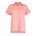 thumbnail image 4 of Kddylitq Summer Button Down Shirts for Women Cotton Linen Collared Tops Short Sleeve Gauze Blouses 2024 Casual Work Clothing Pink S, 4 of 5