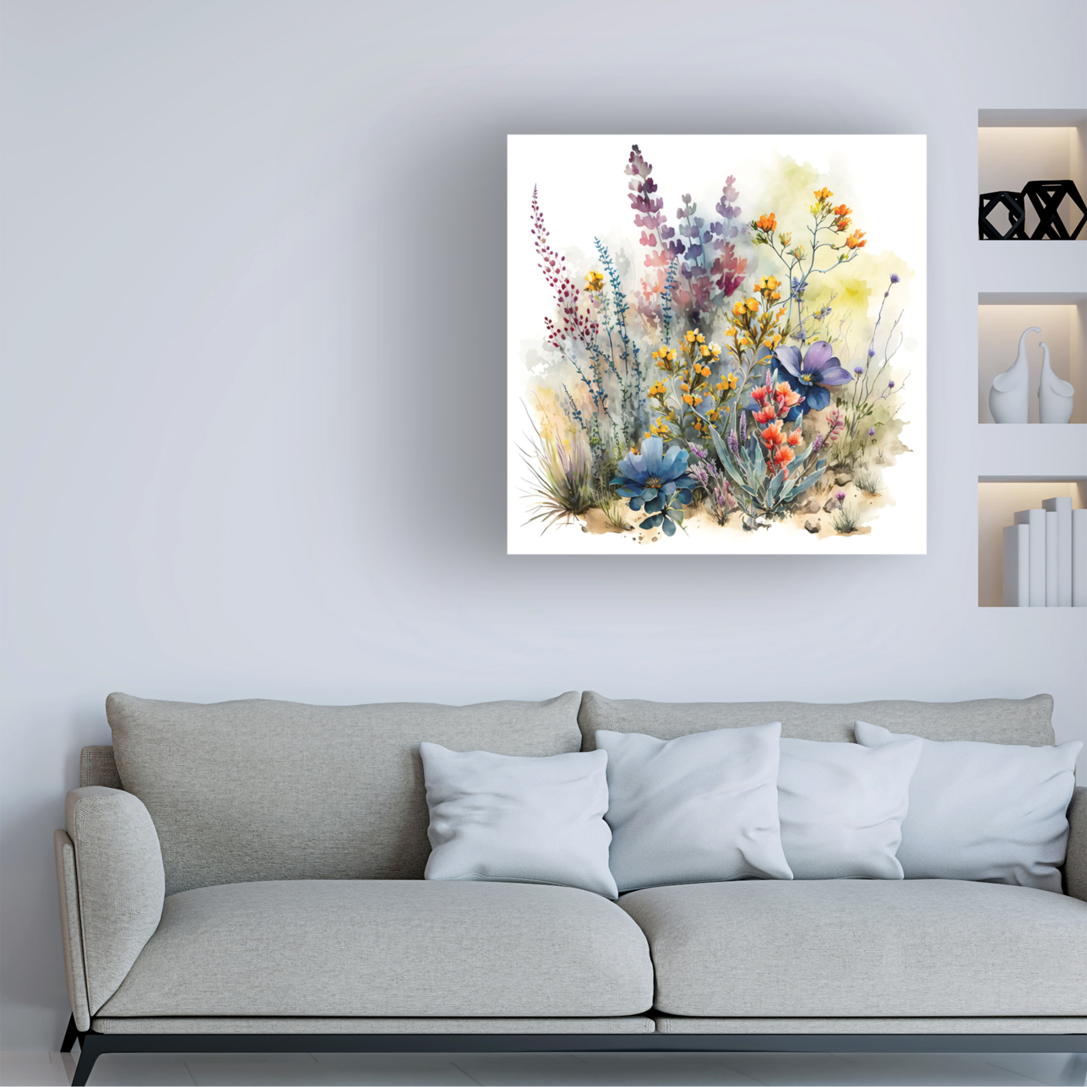 Canvas Wall Art - Ray Heere 'Watercolor Wildflowers 16' Wall Art for Living Room, Bedroom, or Office Décor by Trademark Fine Art - 14 x 14 Inches