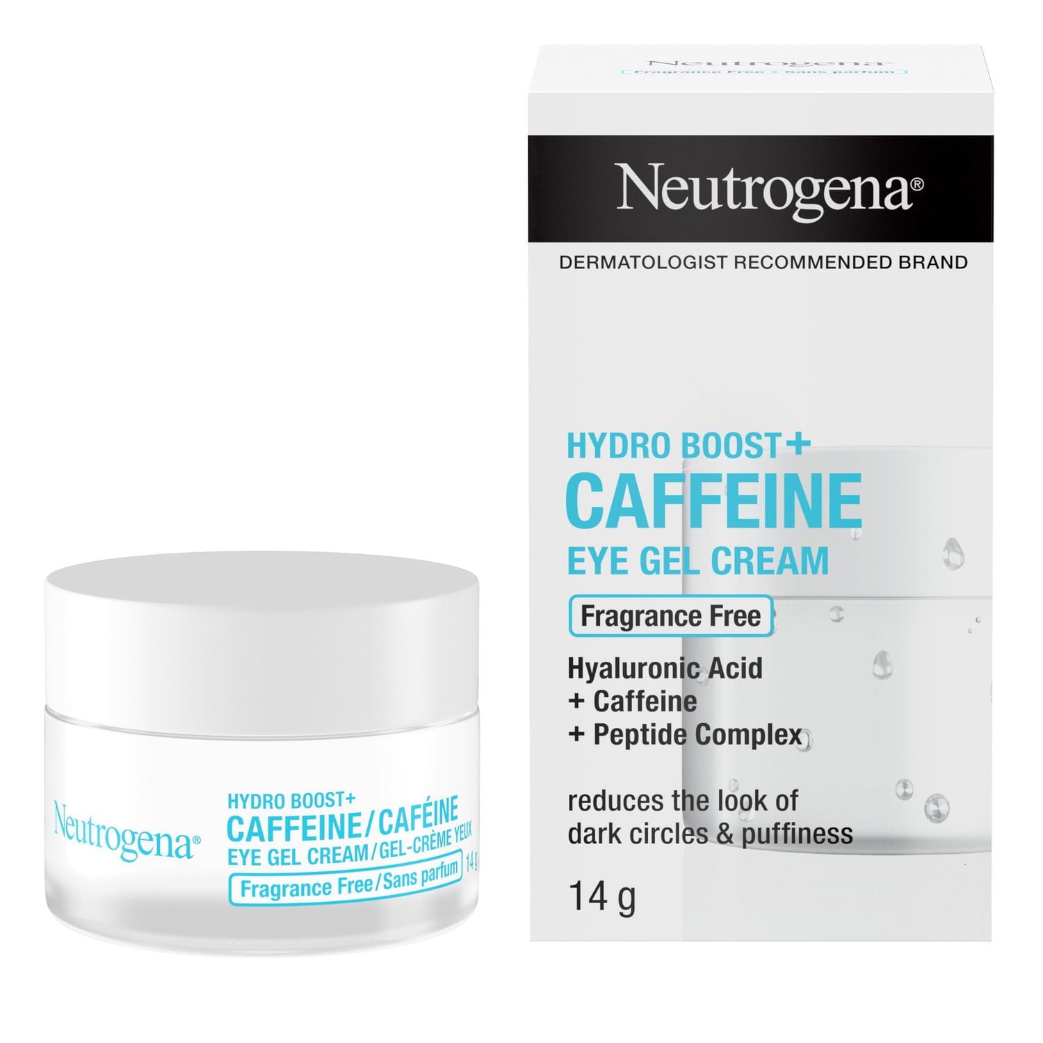 Neutrogena Hydro Boost+ Caffeine Eye Gel Cream, Hyaluronic Acid Eye Cream, Antioxidant Moisturizer, Fragrance Free, 14 g