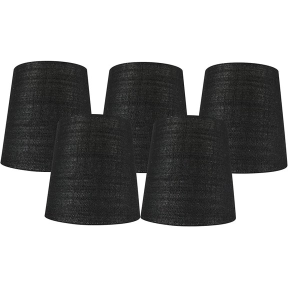 Set of 6 Black Linen Clip On Chandelier Lamp Shades, 4-inch by 5-inch by 5-inch
