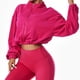 thumbnail image 2 of Chaqueta recortada para correr para yoga, holgada, de manga larga, con cremallera completa, cuello alto, ropa deportiva de color sólido para mujer, carmín M, 2 of 6