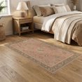 thumbnail image 2 of ODIKA 5'x7' Washable Area Rug Coral Elegance with Taupe Floral Accents Classic Garden Motif Detailed Border Design for Guest Room, Lounge, Apartment, Non-Slip Low Profile, Stain Resistant, 2 of 7