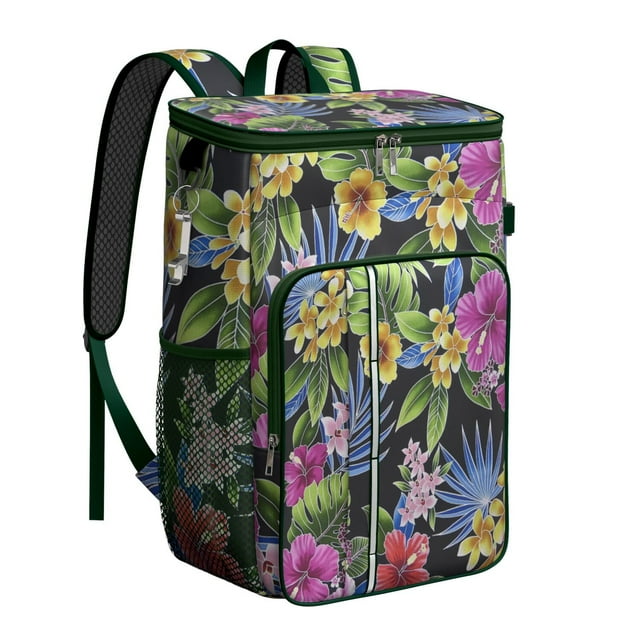 Vibrant Colorful Floral Insulated Backpack Cooler, Leakproof Cooler Bag with Exotic Flower Pattern for Outdoor Use