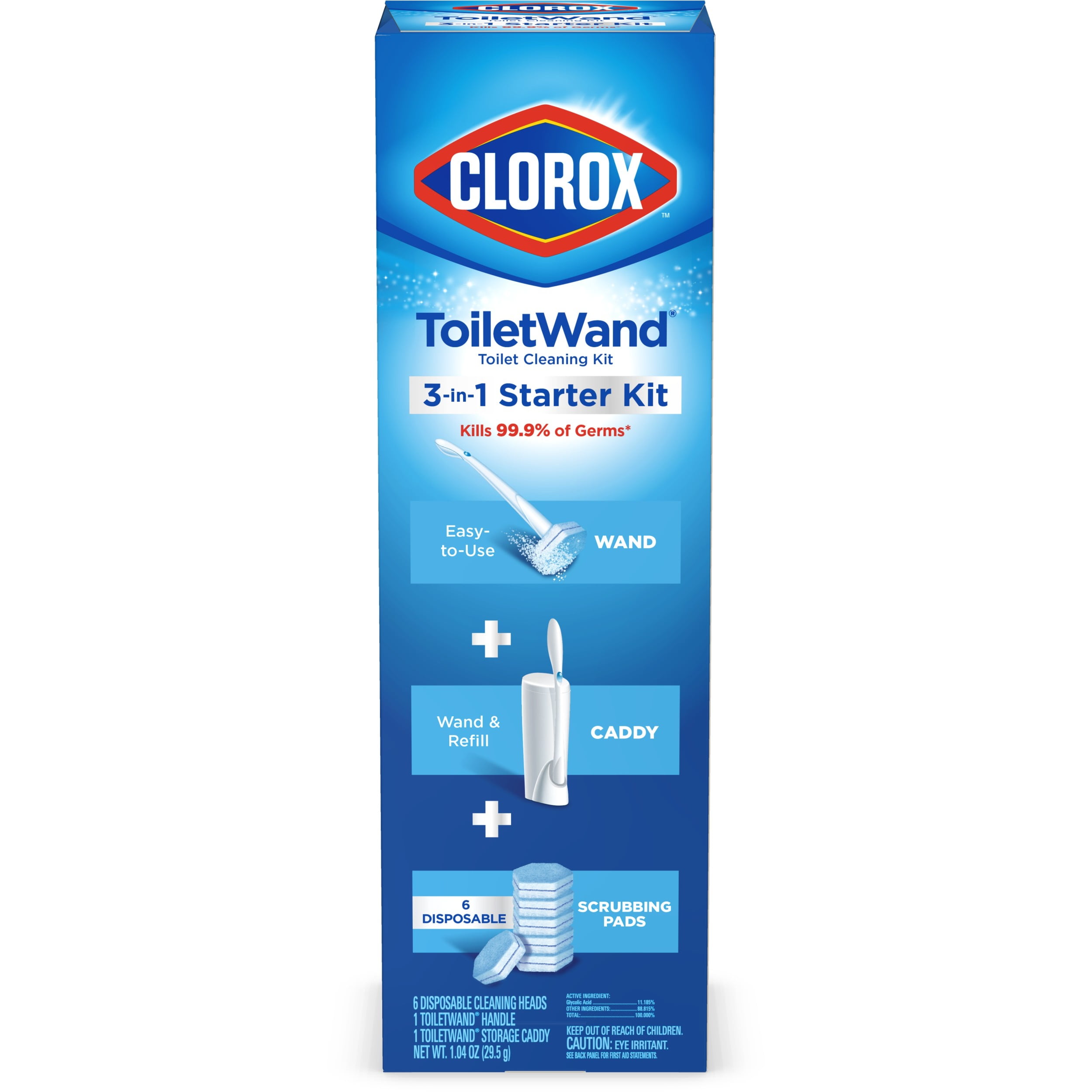 Clorox ToiletWand Disposable Toilet Cleaning System - ToiletWand, Storage Caddy and 6 Disinfecting ToiletWand Refill Heads (Packaging May Vary)