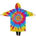 thumbnail image 2 of Oversized Wearable Blanket Hoodie,Colorful Rainbow Tie Dye Spiral Pattern Sherpa Blanket Hoodie with Super Pockets,Super Warm Fuzzy Pullover for Women & Men, 2 of 6