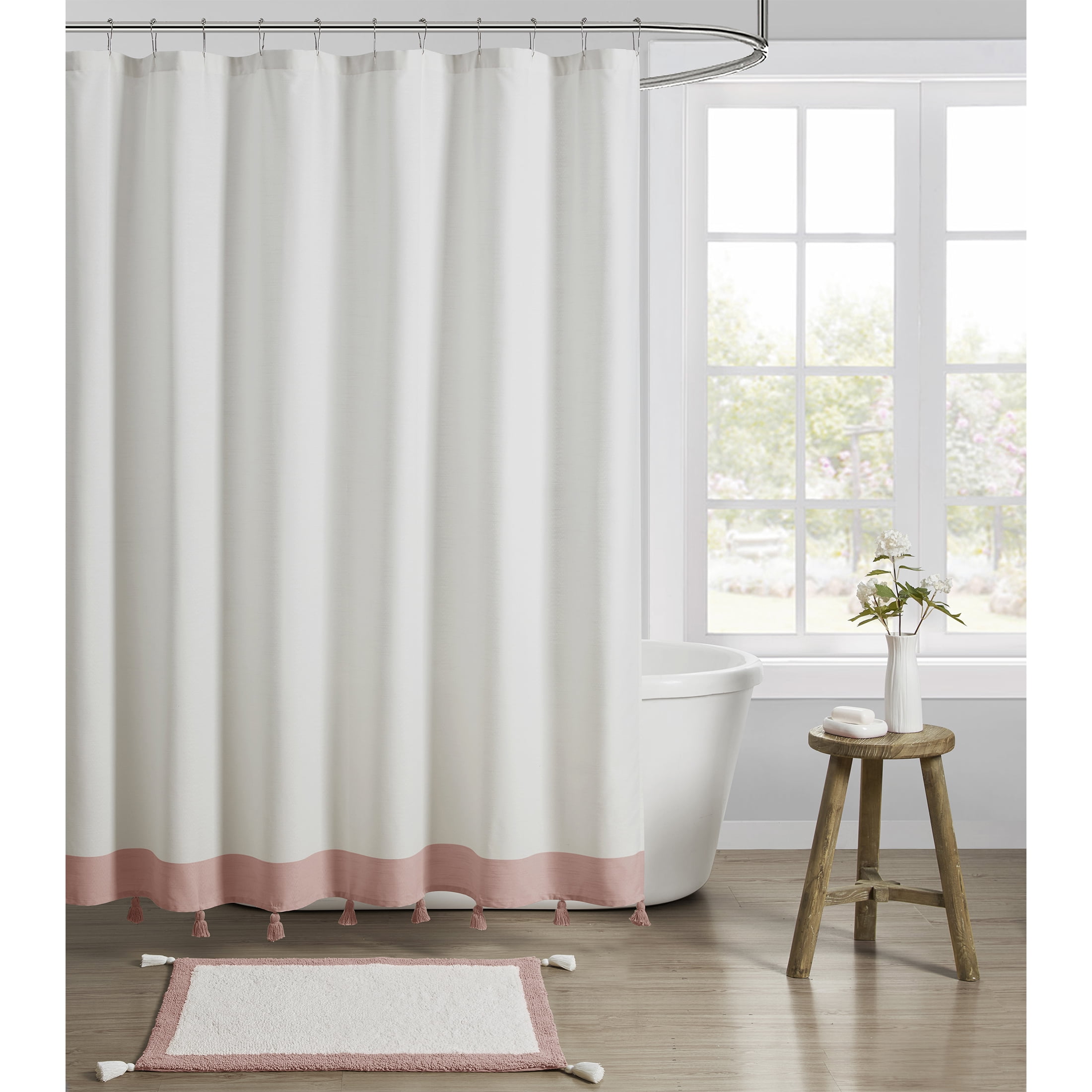 My Texas House Rose Pink Tassel Fabric Shower Curtain, 72" x 72"
