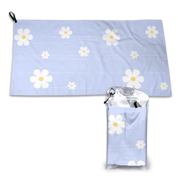 YFYANG Adult Microfiber Portable Travel Towel, Vintage Daisy Floral Quick Dry Towel with Hiking Buckle PVC Pouch, 16" x 31.5"