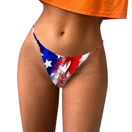 

4th of July Independence Day Womens Lingerie Flag Prints Panties Thong Beach Style T Back Comfort Soft Low Rise Panties Underpants