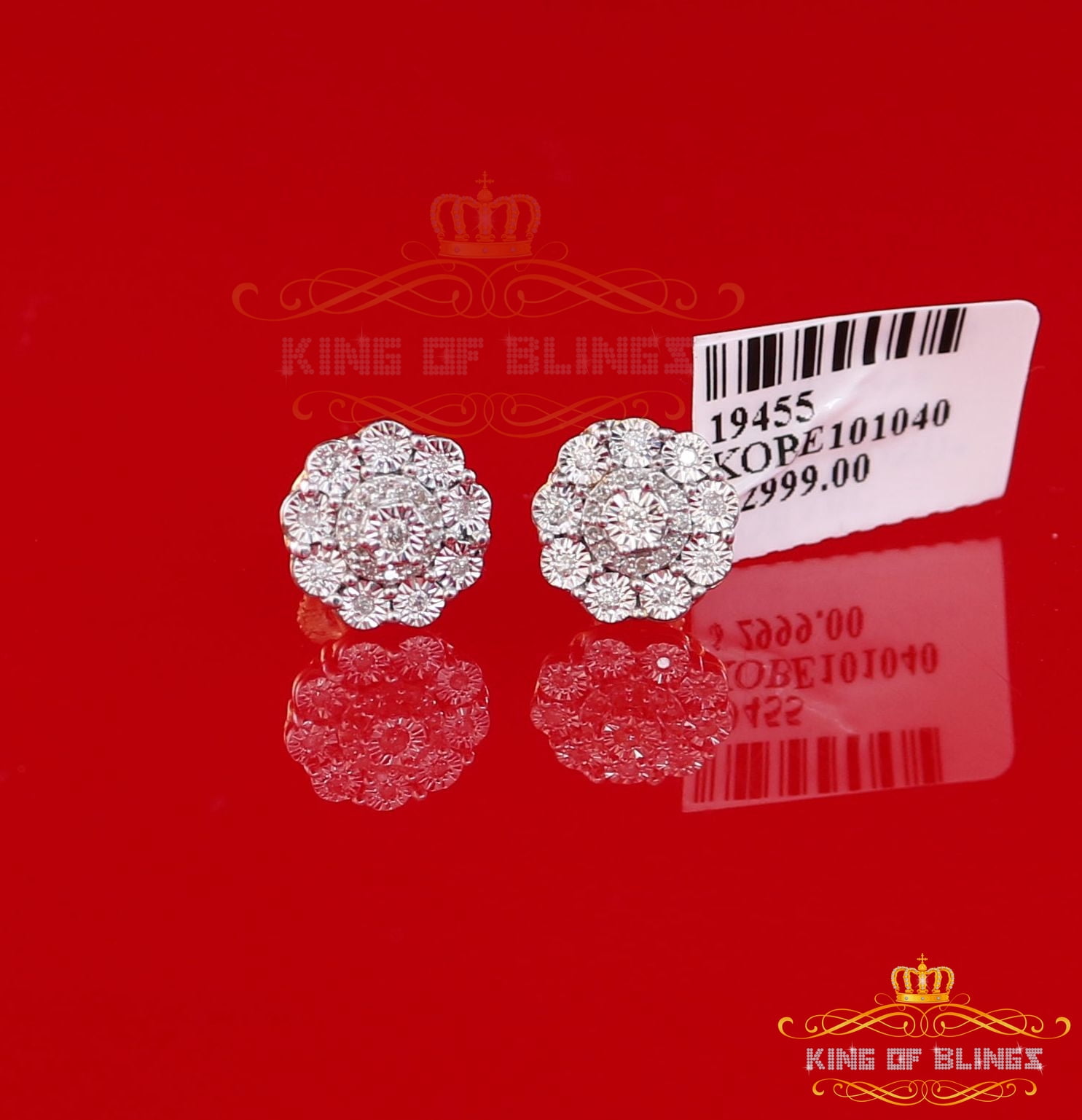 King of Bling's 10K Real Yellow Gold with 0.20CT Diamonds stud Floral Earrings For Women And Men