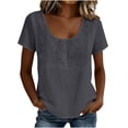 thumbnail image 3 of VBVC Women's Floral Embroidered Cotton-Linen Blouse , Ladies' U Neck Short Sleeve Top , Summer Boho Shirts For Women,Gray,S-2XL, 3 of 7