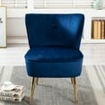 thumbnail image 2 of Velvet Accent Chair, Modern Upholstered Tufted Wingback Side Chairs with Adjustable Golden Legs and Mid Backrest, Elegant Comfy Armless Single Sofa Chair Leisure Chair for Living Room Bedroom, Navy, 2 of 7