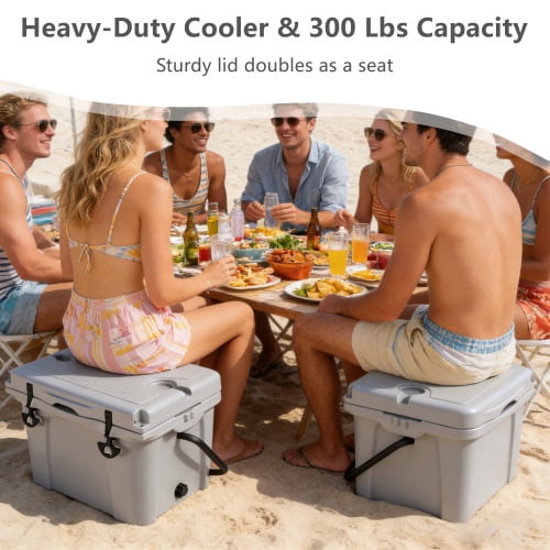 Maircle 25QT Portable Cooler, Insulated Hard Cooler with Bottle Opener, Cup Holder, Forming Ruler, 5-7 Day Ice Retention, Travel, Beach, Camping, Fishing
