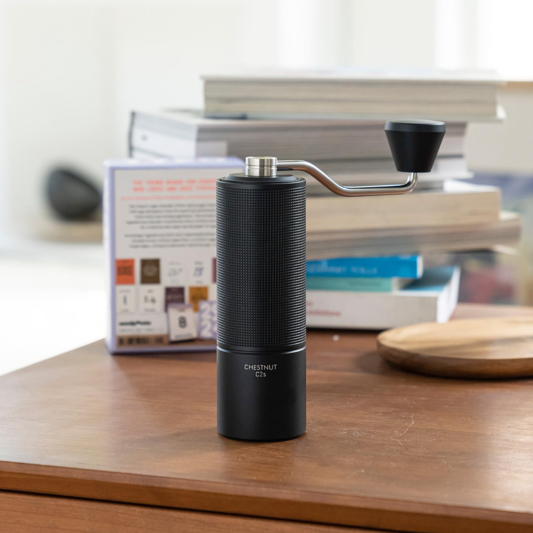 Chestnut C2S Manual Coffee Grinder Stainless Steel S2C Conical Burr Coffee Grinder, Capacity 25g Hand Coffee Bean Grinder, Double Bearing Positioning, Black
