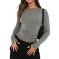 thumbnail image 3 of Gubotare Women's Long Sleeve Tops Crew Neck V-Neck Women's Underscrub Tee Long Sleeve T-Shirt (Grey,S), 3 of 3