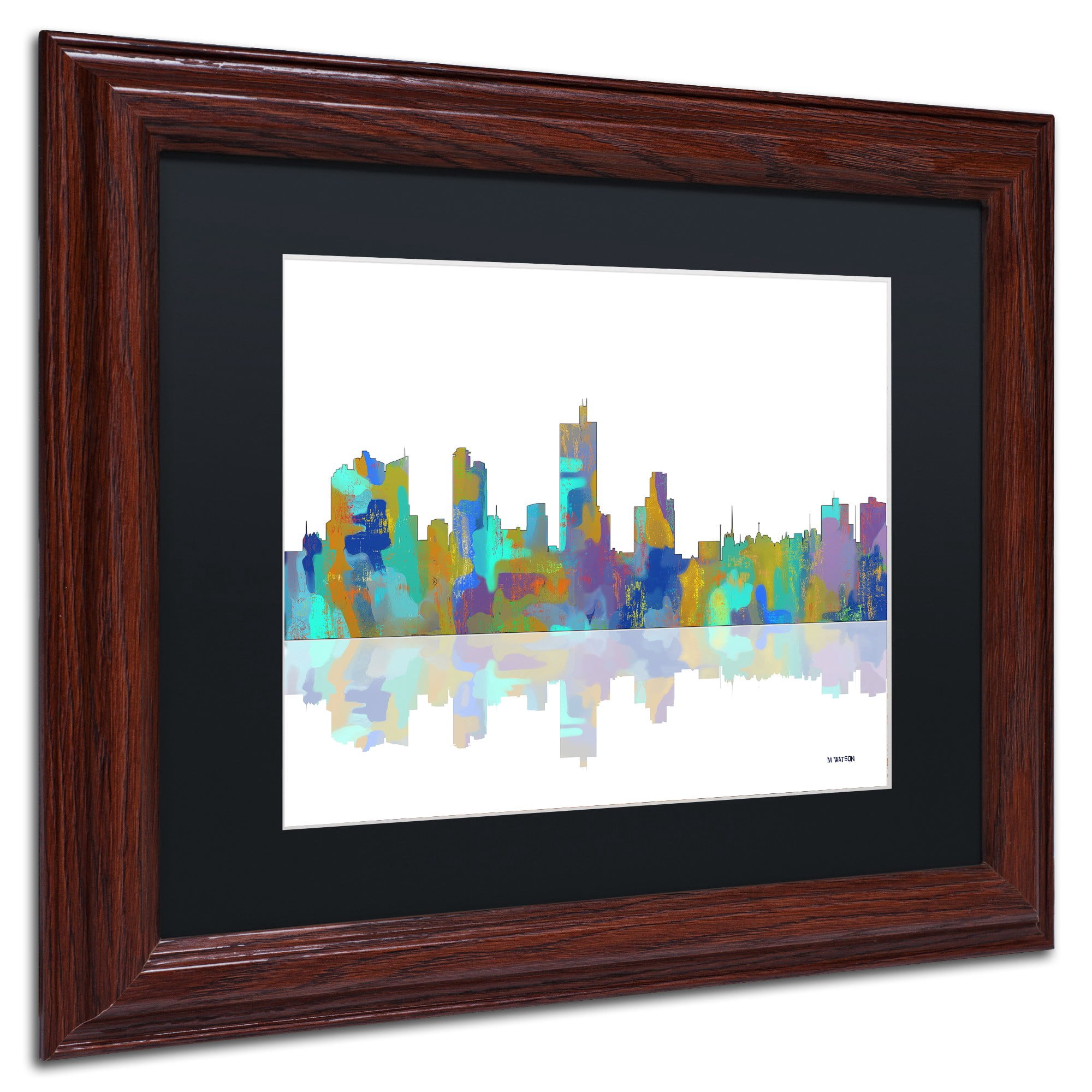 Trademark Fine Art "Fort Worth Texas Skyline" Canvas Art by Marlene Watson Black Matte, Wood Frame