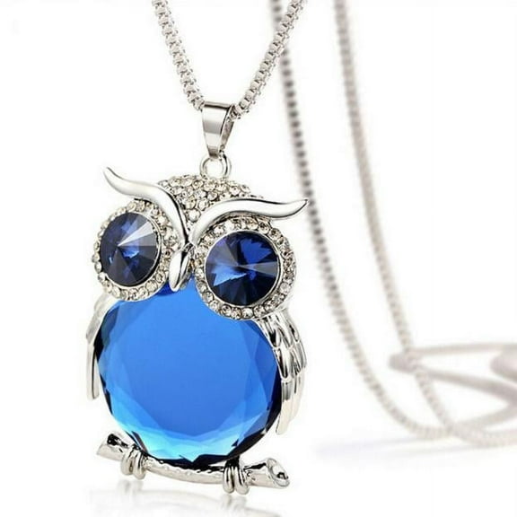 Necklaces & Pendants Women Owl Pendant Diamond Sweater Chain Long Necklace Jewelry Bu (Blue )