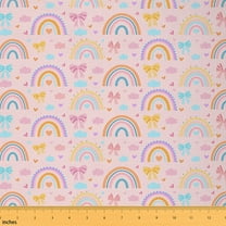 Castle Fairy Kawaii Rainbow Girl Fabric by the Yard 1 Yard,Pink Bowknot Home Decor Fabric by the Yard,Dreamy Princess Room Decor Fabric by the Yard,Lightweight Room Decor