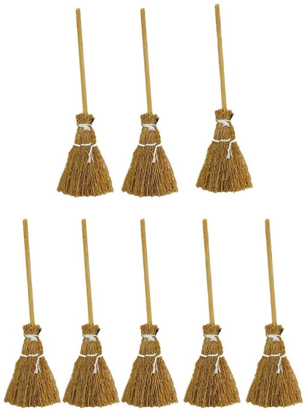 Yardwe 8pcs Miniature Artificial Mini Brooms Straw Craft Decoration Witches Accessory for Halloween Party 