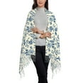 thumbnail image 2 of Honeii Vintage Blue Floral Print Scarf Oversized Scarf Tassel Fall Winter Thick Scarf Warm Shawl Women,Women's Scarves & Wraps, 2 of 8