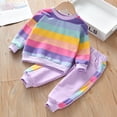 thumbnail image 2 of URMAGIC Toddler Kid Little Girls Rainbow Stripe Crewneck Sweatshirt Pocket Pants Outfits, 2 of 9