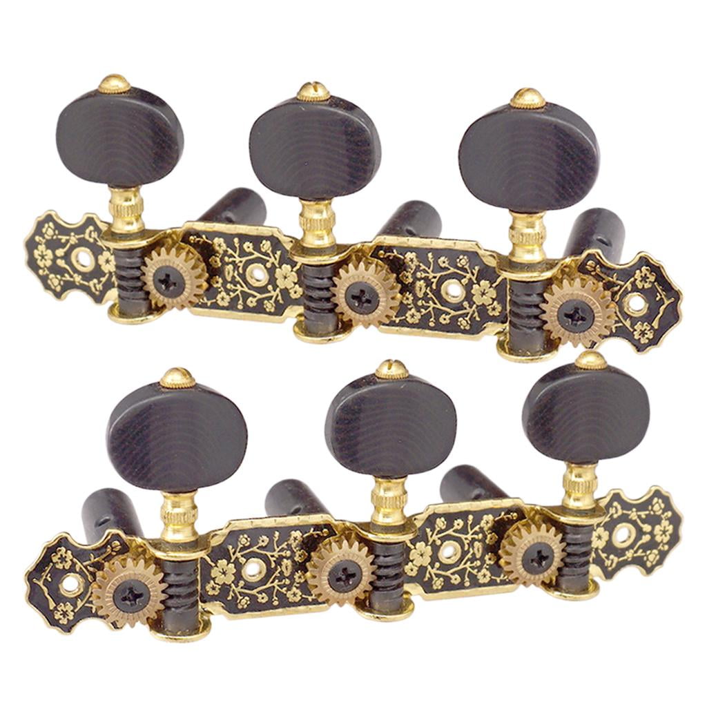 LeeQinersw 2Pcs Gold&Black Plate Acoustic Classical Guitar Tuning Pegs Machine Heads Tuners