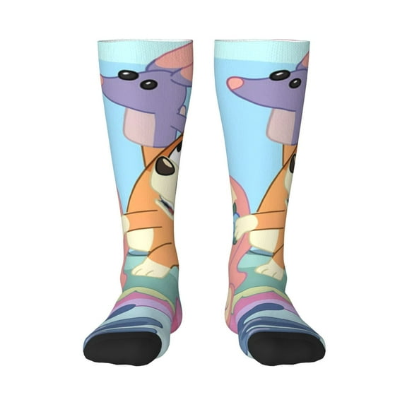 Masiiu Bluey Print Adult Crew socks, Comfortable Novelty Colorful Patterned, Breathable, Stylish Colorblock for Men Women