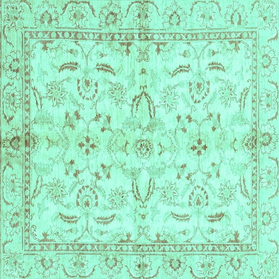 Ahgly Company Indoor Square Oriental Turquoise Blue Modern Area Rugs, 6' Square