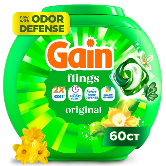 Gain Flings Liquid Laundry Detergent, Original Scent, 112 Count, HE Compatible