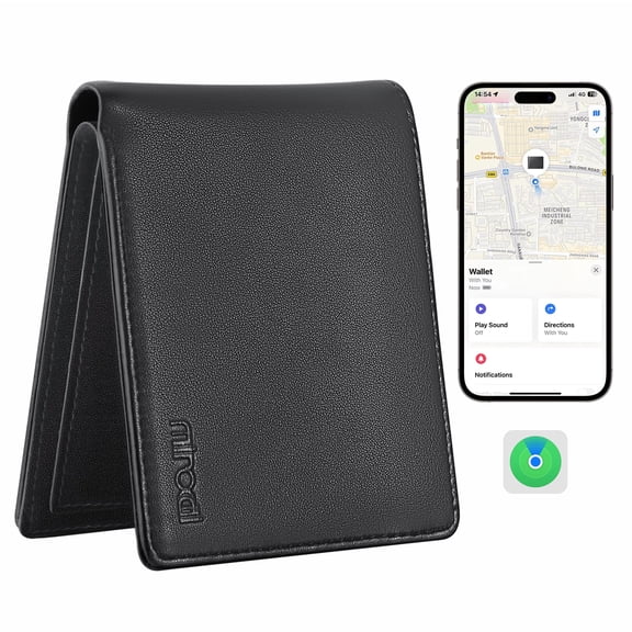 Miroddi Smart Wallets for Men, Built-in Find My Real Time Tracker, PU Leather Classic Bifold Wallet Card Holder with Cash Pocket, RFID Blocking