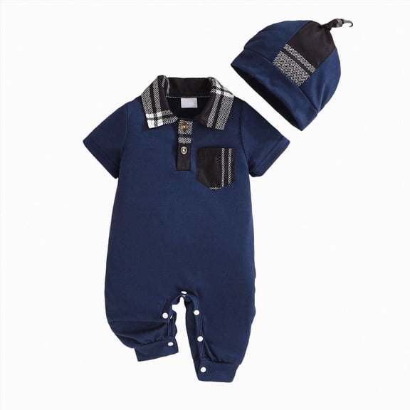 Boy's Suit For Spring And Summer Baby Clothes For Newborns Cute Gentleman Four Cornered Climbing Suit With A Hat