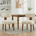 thumbnail image 3 of Set of 4 Fur Fabric Modern Armless Dining Chairs with Curved backrest and Solid Wooden Legs for Dining Room Living Room (Ivory), 3 of 11