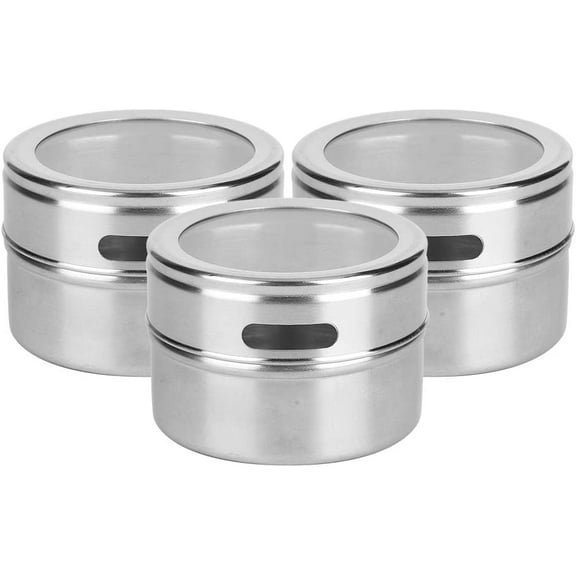 3Pcs Magnetic Spice Tins, Stainless Steel Spice Condiment Bottle Kitchen Storage Containers with Clear Lid for Fridge Grill, Sift and Pour
