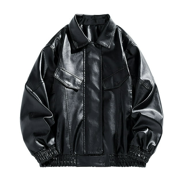 Men's Leather Motorcycle Jacket - Casual Riding Coat, Synthetic Faux Leather with Multiple Pockets, Full Sleeve Windproof Biker Jacket for Fall Winter Outdoor Casual Wear
