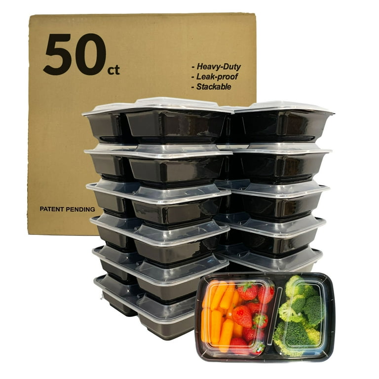 50pcs 30oz Meal Prep Containers 2 Compartment with Lids Food