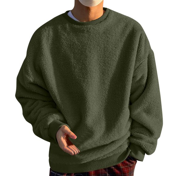 SHIXIAOO Mens Fuzzy Pullover O Neck Sweatshirt Long Sleeve Sport Solid Color Fall Outwear Sweatshirts Pullover Fall Fashion Outfits Clothes O Ncek Coat Pack of Sweatshirts Sweatshirts Plain Mens