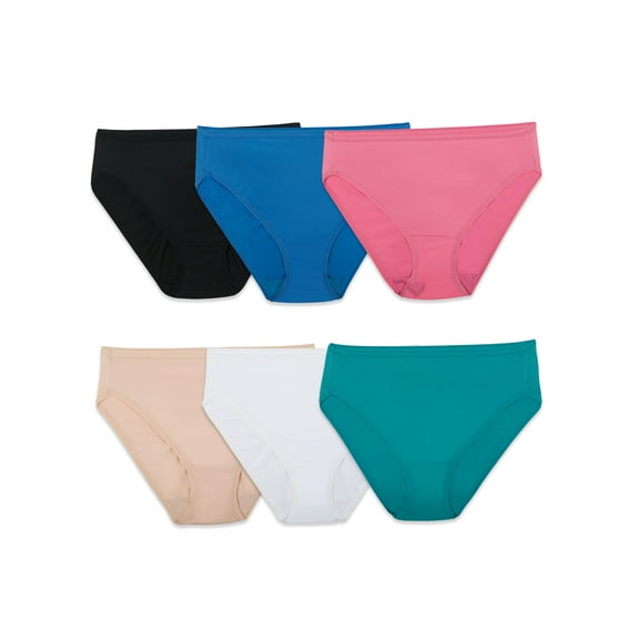 Fruit of the Loom Women's Microfiber Hi-Cut Brief Underwear, 6-Pack