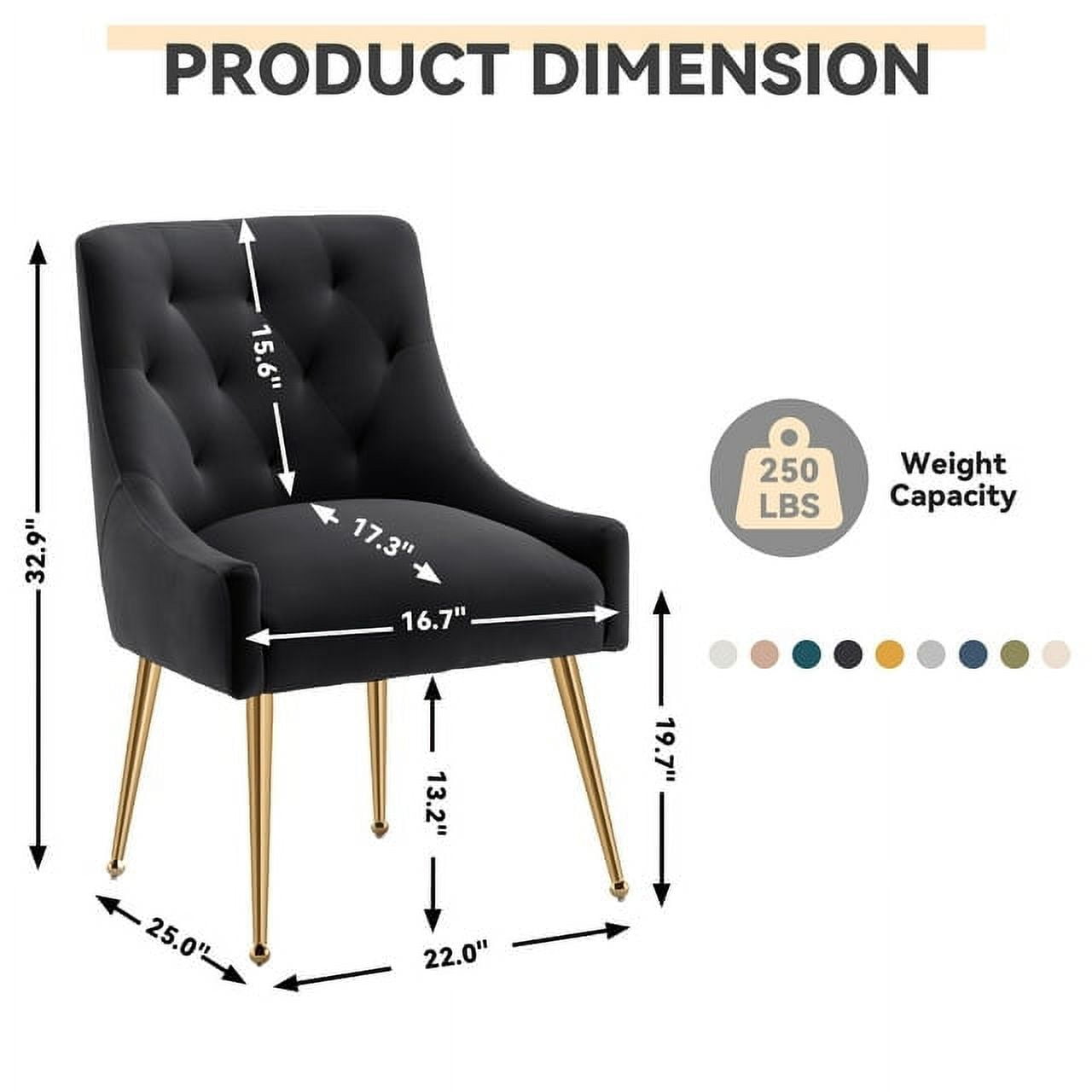 SEYNAR Modern Velvet Dining Chairs Set of 2, Tufted Back Accent Chair for Living Room,Black
