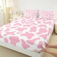thumbnail image 2 of Manfei Girls Cow Print Twin Sheet Sets, White Pink Abstract Twin Fitted Sheet, Chic Fashion Flat Sheet, Luxury Bedroom Decor, 3pcs, 2 of 6