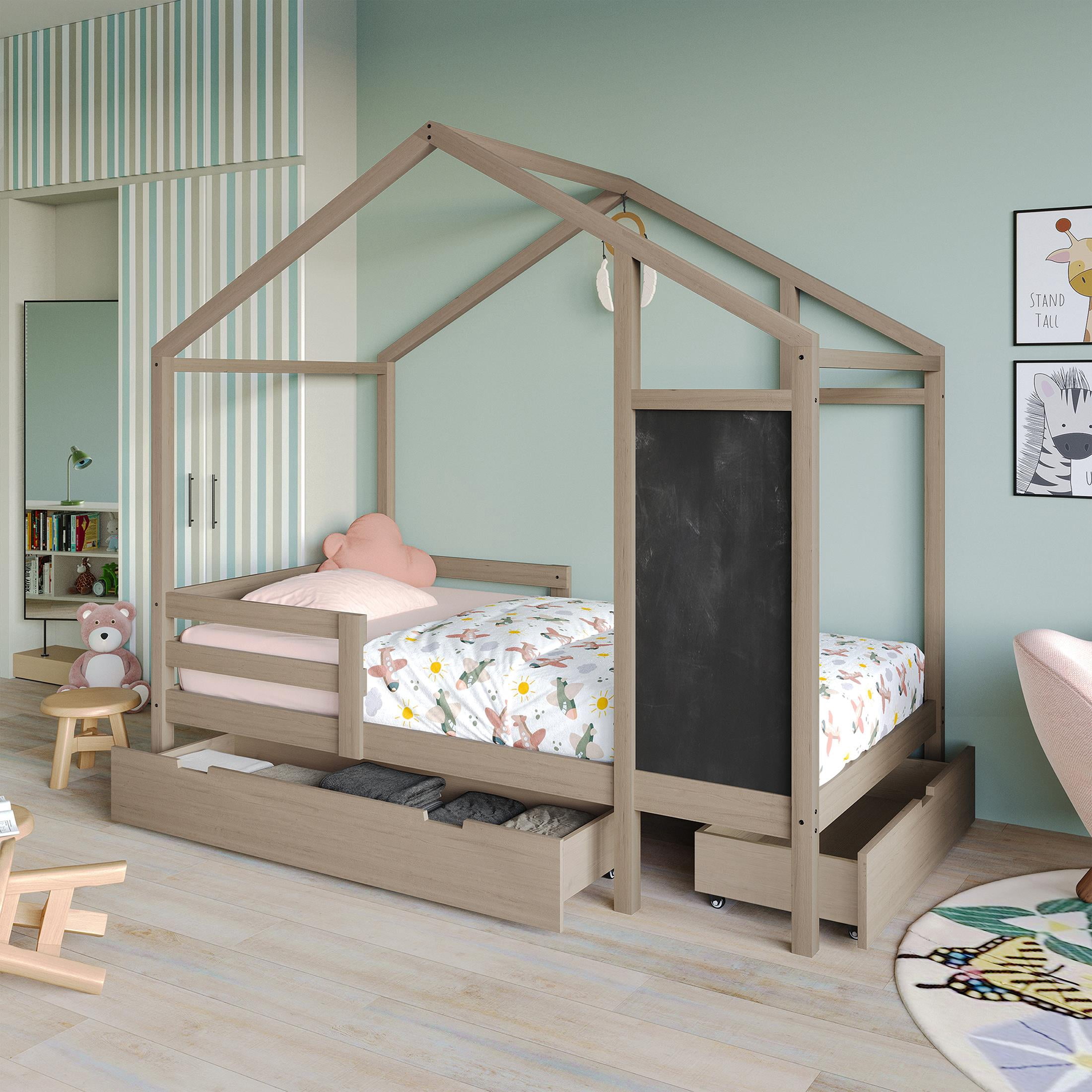 Castle Place Mid-Century Wooden Canopy Bed, Antique Grey