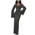 thumbnail image 2 of YHAJDS Women's Casual Dress,Long Sleeve Long Dress for Women Neck High Waist Flared Sleeve Solid Color Back Detail Ribbed Fabric Maxi Dress, 2 of 5