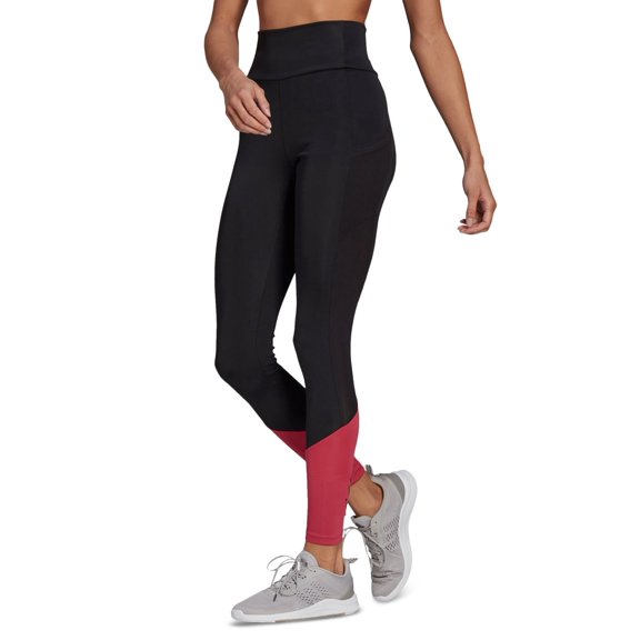 Adidas Womens Black Pink Colorblocked Mesh-Panel High-Rise Leggings Size XL $50
