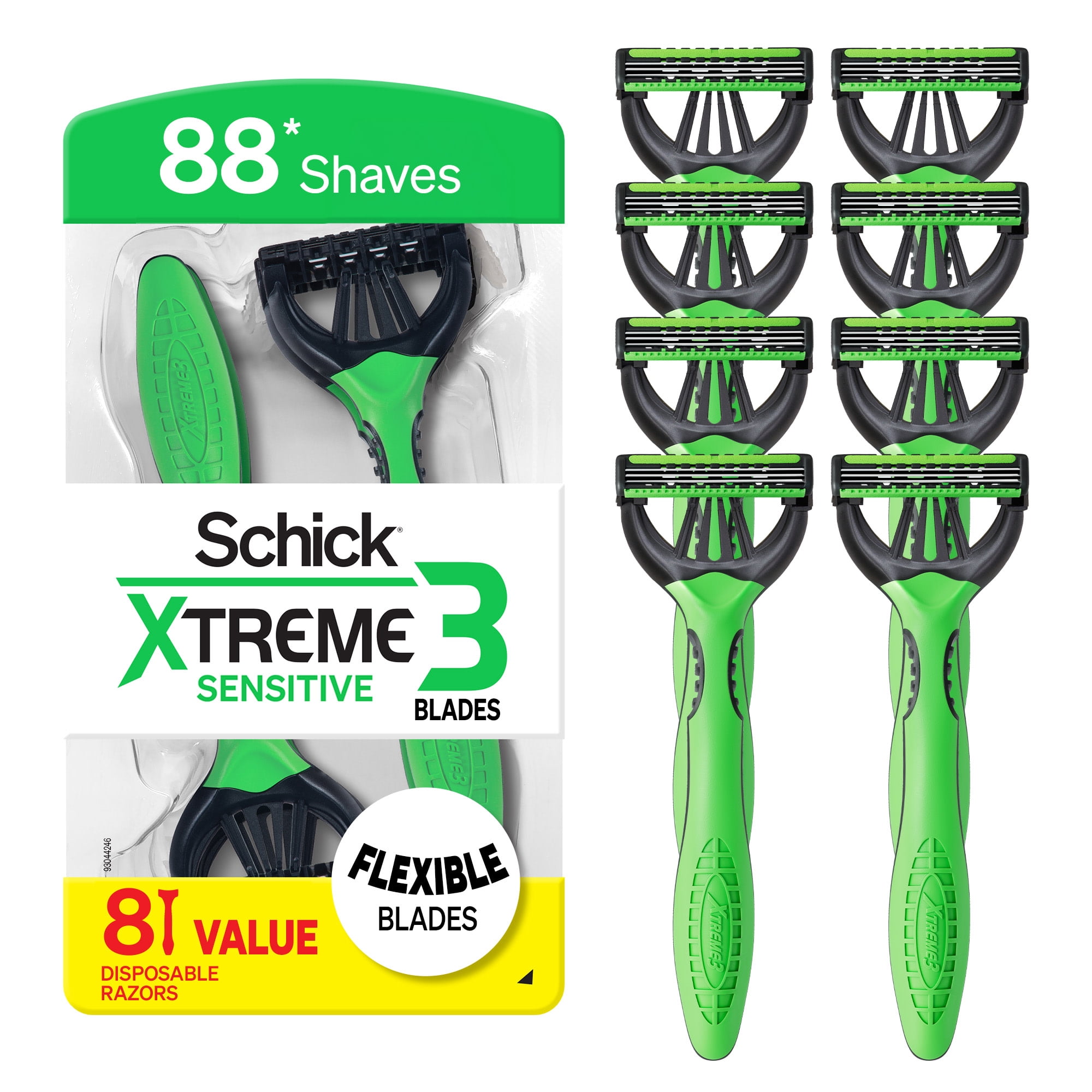 Schick Xtreme 3 Blade Disposable Razors for Men, 8 Ct, Men's Sensitive Skin Manual Disposable Razors