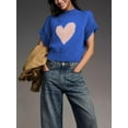 thumbnail image 5 of Hirigin Womens Short Sleeve Sweater Mock Neck Vest Cute Heart Knit Cropped Pullover Top, 5 of 7