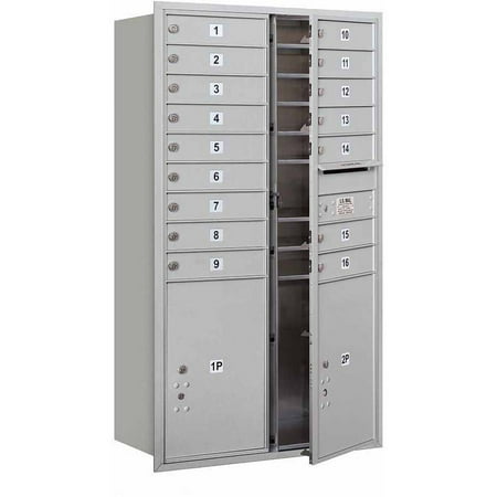 Salsbury Industries 4C Horizontal Mailbox 15-Door High Unit (55"), Double Column, 16 MB1 Doors, 2 PL6'S, Aluminum, Front Load, USPS Access
