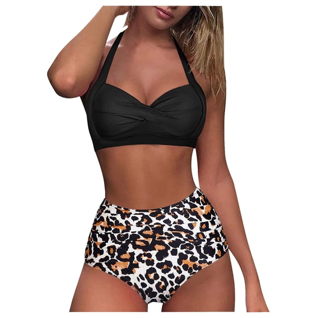 Aligament Swimsuit Bikini Sets For Womens High Breast Contrast Gradient Split Bikini Set One Piece