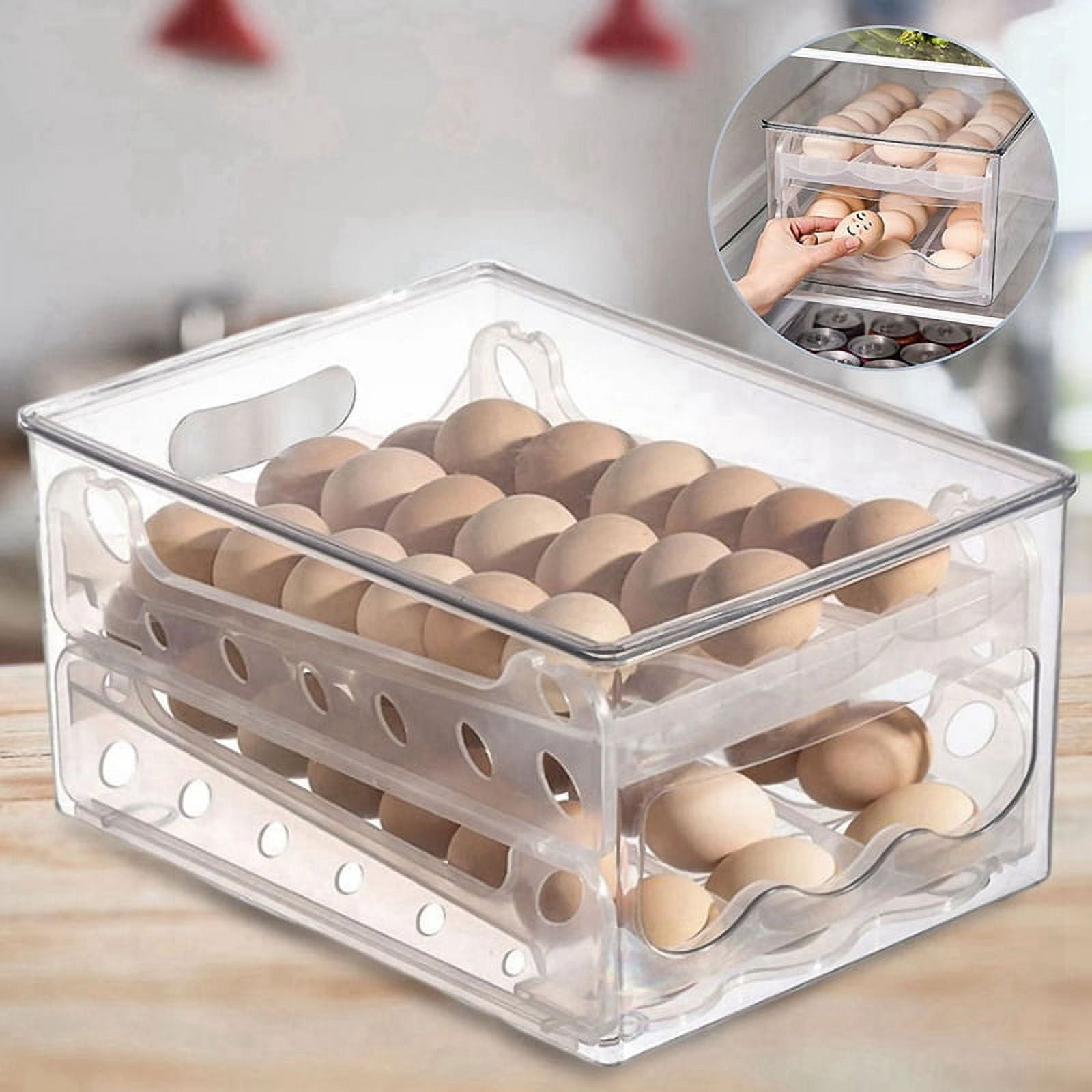 2X Slide Eggs Storage Box Egg Holder Container Refrigerator Drawer Stackable Food Eggs Box Kitchen Fridge Organizer