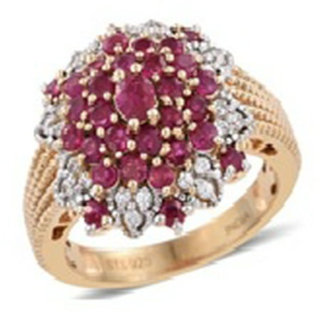 Stylish Unique 925 Sterling Silver Platinum Plated Oval Ruby Multi Gemstone Cluster Dome Ring Elegant for Women Jewelry Size 8 Cttw 3.4