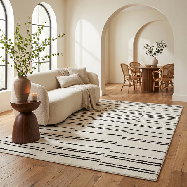 Rug Branch Domus Abstract Indoor Area Rug, Cream Black, Modern - Living Room, Bedroom, Dining Room, and Kitchen